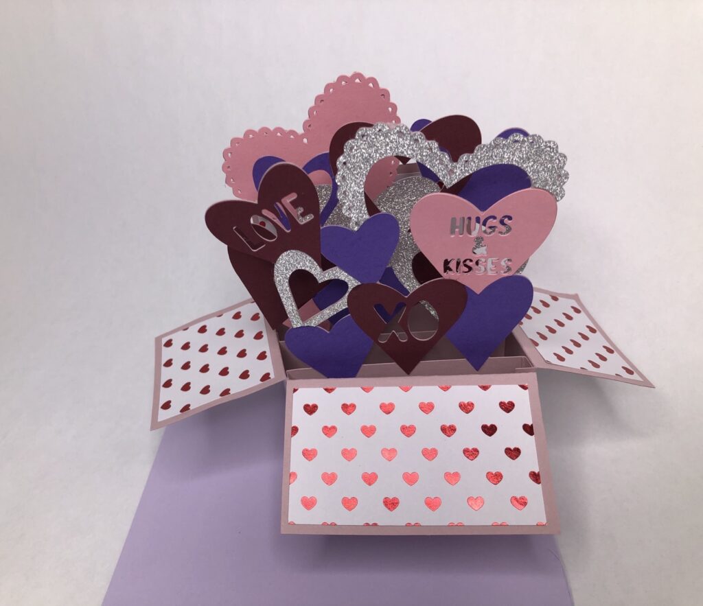 completed heart box card