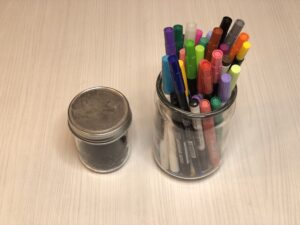 pen and marker storage in glass jars